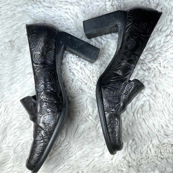 Anne Klein 2 Embossed Leather Pumps Black Brown Heels Square Toe Women size 7.5 - Picture 3 of 12